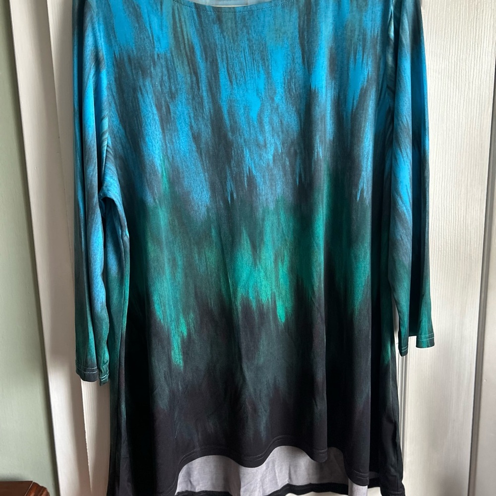 Linea by Louis Dell'Olio Teal and Black Ombre Long Sleeve Tunic